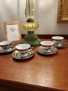 Antik Bavaria Germany feines Porzellan Platin überlagert Teetasse und Untertasse Set 4 - Bild 1 von 13