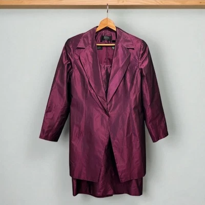 Vestido Chaqueta De Cóctel Formal Berenjena Elegante Seda Dana Buchman De Colección Talla 16 Foto 1 de 4