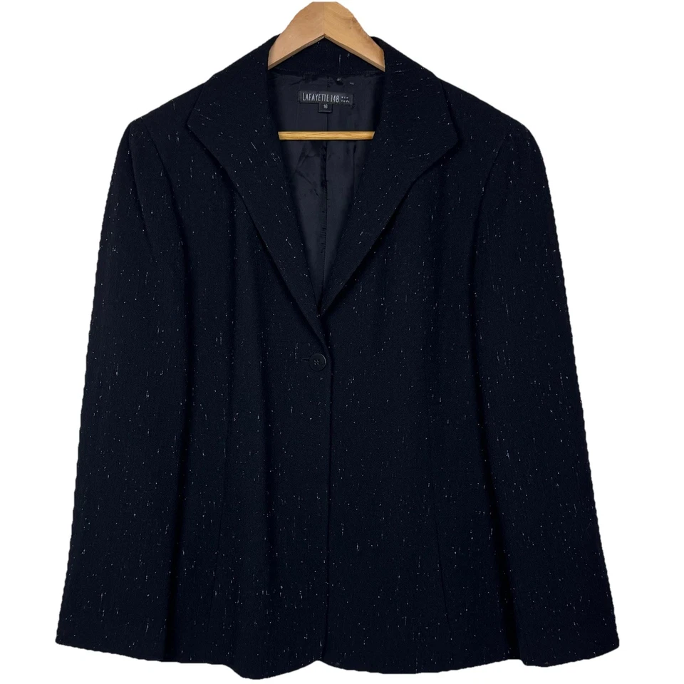 Lafayette 148 Jacket Blazer Womens 16 Wool Silk Blend Printed Black Luxury - Image 1 of 4