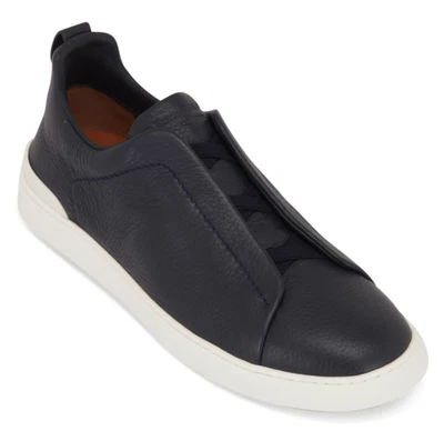 NEW - ZEGNA 9.5 NAVY BLUE DEERSKIN TRIPLE STITCH  SNEAKERS  NEW IN BOX - Image 1 of 4