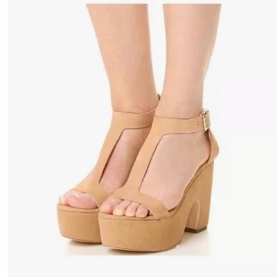 Sandalias Loeffler Randall Minette gamuza plataforma alta tacón talla 7,5 tostado chic Foto 1 de 4