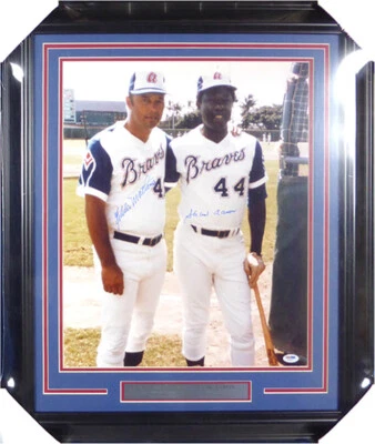 Hank Aaron & Eddie Mathews Autographed Framed 16x20 Photo Braves PSA/DNA #X30527 - Image 1 of 4