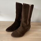 Morlands Sheepskin Boots Women&#39;s Size 4.5 UK Suede Brown Mid Calf Almond Toe