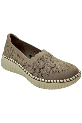 Mocasines para mujer Skechers Blvd lavables de punto vegano sin cordones color topo Foto 1 de 3