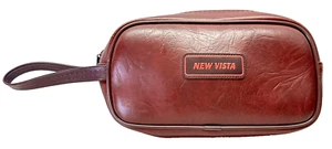 Vintage New Vista Toiletry/Shaving Leather Bag W/Handle Burgundy Zippered - Picture 1 of 12
