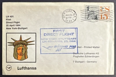 US 1964 First Flight Liberty Lufthansa Cachet New York Stuttgart Boeing Jet C63 - Image 1 of 2