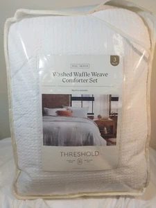 Threshold  Washed Waffle Weave Comforter Set White Full/ Queen Size Cotton  - Picture 1 of 7