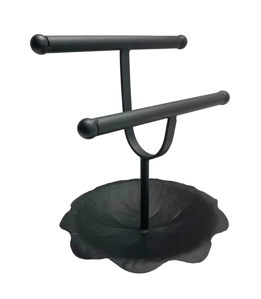 Organizador de soporte de exhibición de anillo de pulsera de metal negro de 2 niveles con estante de tazón de almacenamiento Foto 1 de 1