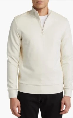 $178 Hugo Boss Hombre’s Sidney Media Cremallera Mezcla Algodón Pullover Abierto Blanco Talla S Foto 1 de 4