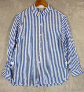 Tommy Bahama Stripped 100% Linen Shirt Women's Small Coastal Tunic Blue White - Picture 1 of 7