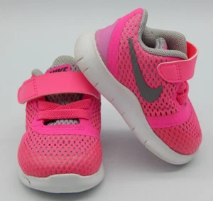 1-3 Mos Hot Pink And Grey Children's  NIKE  Free RN Shoes - Size 2C - BE380 - Picture 1 of 7