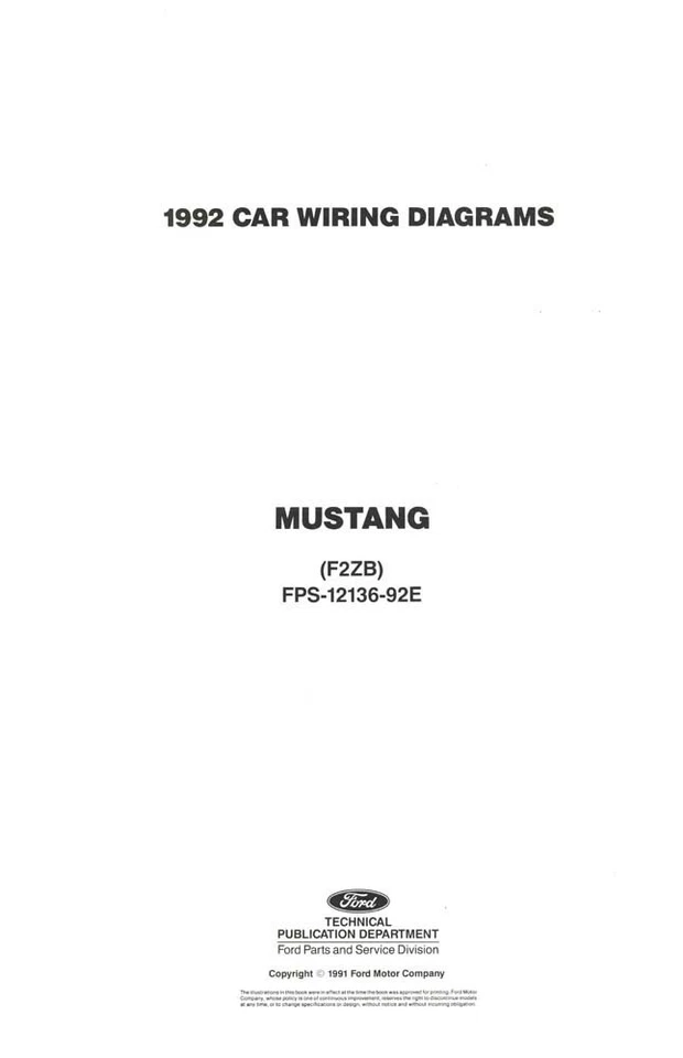 1992 Ford Mustang Electrical Wiring Diagrams Schematics Factory OEM - Image 1 of 1