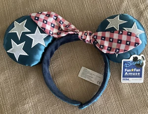 Red White Blue Stars America Ears July 4th Party Headband Minnie Mouse Disney US - Picture 1 of 2
