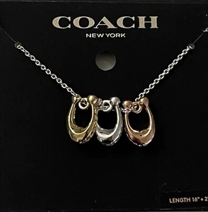 Coach Tricolor Necklace Triple Signature C Motif Rondel Pendant F87939 NWT - Picture 1 of 10