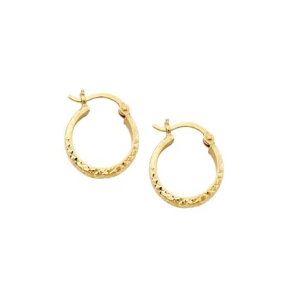 14K Yellow Gold 3mm Diamond Cut Hoop Earrings for girls - Image 1 of 4