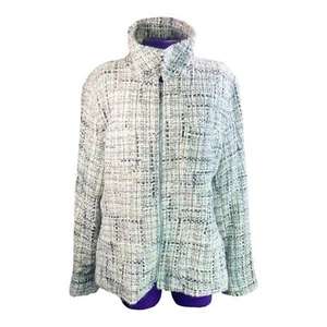 Worthington vintage grey cream full zip wool blend tweed blazer jacket 14 - Picture 1 of 12