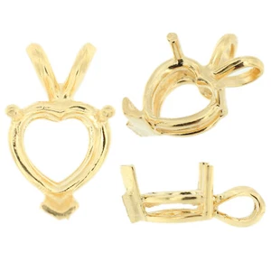 14K Gelbgold V-Ende Herz Anhänger Fassung Hasenohr Bügel Fassung 0,10-13,25ct - Bild 1 von 5