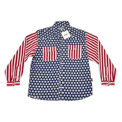 MOSCHINO Junior Stars & Stripes Red White Blue Pearl Snap Button Shirt Size 36 - Image 1 of 4