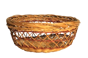 Basket Wicker Rattan Open Weave Lattice Design 8" Round - Foto 1 di 6