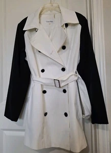 Calvin Klein Size XL Rain Jacket Double Breasted Lined Black/White Belted Waist - Picture 1 of 14
