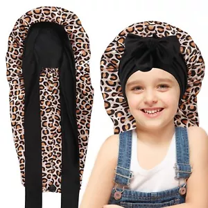 Long Kids Silk Bonnet Double-Layer Reversible Sleeping Cap for Girls Child - Picture 1 of 7