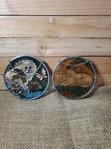 Vintage Round Stained Glass Sun Catcher Cats