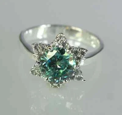 1.80Ct Round Cut Lab-Created Green Diamond Engagement Ring 14k White Gold Plated - Image 1 of 4