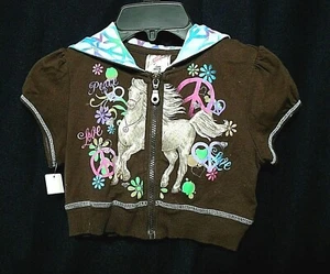 GIRLS "KNIT WORKS" SLEEVELESS HOODIE - ZIPPERED - HORSE - PEACE - REAL NICE! - Picture 1 of 2