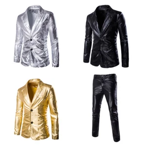 Herren Langarm Pailletten Kostüm Blazer Anzug Theater glänzende Oberteile und Hose 2 Stck. - Bild 1 von 29