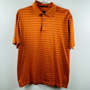 Nike Tiger Woods Golf Dri-Fit Polo Shirt Mens Size L Orange Striped Vanderbilt - Picture 1 of 12