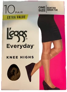 Paquete de 10 pares de hasta la rodilla L'eggs Everyday talla única bronceado punta transparente TOTALMENTE NUEVO - Imagen 1 de 9