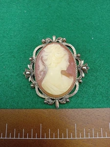 Schöne Vintage goldfarbene Knochen Beige Kamee Brosche Anstecknadel Charm - Bild 1 von 2
