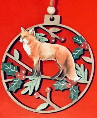 Rustic Wooden Woodland Fox Animal Door Wall Christmas Tree Hanging Decoration - Image 1 of 4