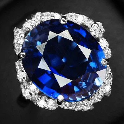 Opulentos anillos hechos a mano de plata de ley 925 de 8,21 quilates con zafiro azul real talla 7 Foto 1 de 4