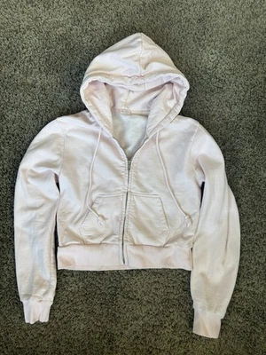 Brandy Melville Rosa Pálido Recortado Cremallera Sudadera con Capucha Talla Única Foto 1 de 3