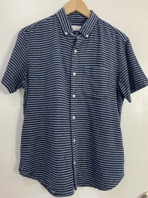 Gap Standard Fit Shirt Men's Medium Blue Stripe Button Up Short Sleeve Cotton - Image 1 of 4