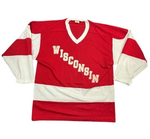 Vintage Wisconsin Badgers Hockey Jersey Large Opti Sportswear Red Made in USA - Picture 1 of 15