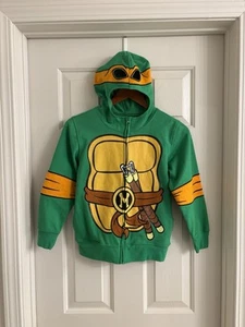TMNT Ninja Turtles Green Mask Zip Up Hoodie Sweater Sz Small Nickelodeon Michael - Picture 1 of 5
