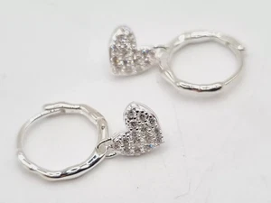 Monica Vinader DIAMOND Heart hoop earrings sterling silver new small - Picture 1 of 14