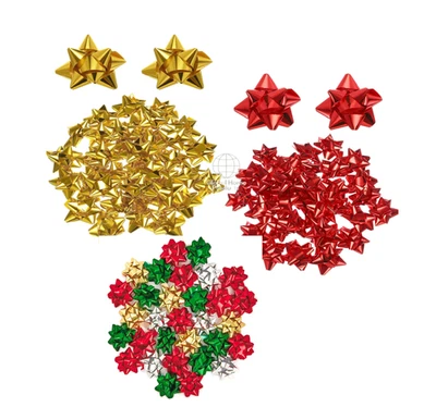Christmas Metallic Bows Red Gold For Xmas Gift Wrap Tree Decoration - Image 1 of 4