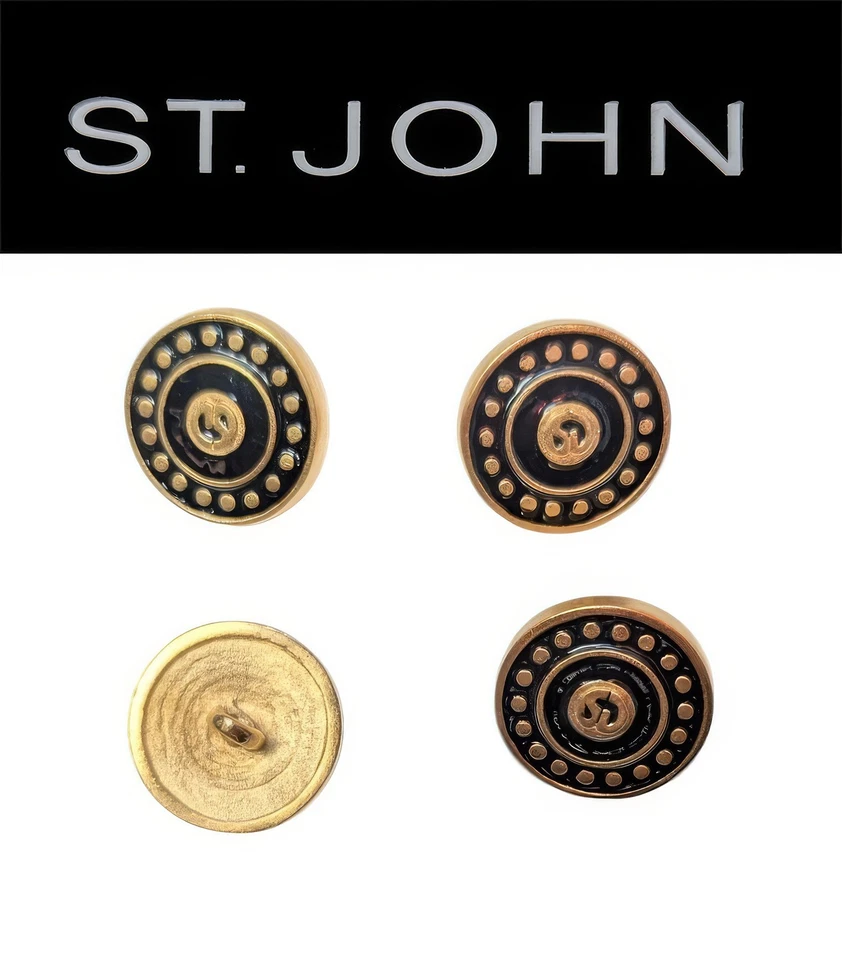 St John Knits (0.7 Inch) Ancient Gold Black Enamel  Logo Replacement Buttons  - Image 1 of 1