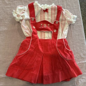Vintage 1970s Baby Girls 2T Pink lederhosen Skirt Jumper With Shirt - Picture 1 of 19