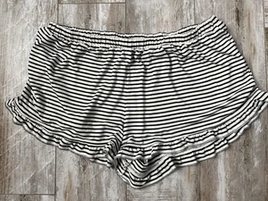 American Eagle AEO Womens Blue & White Striped Casual Shorts  Ruffled Hem sz M - Picture 1 of 4