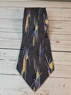 Corbata de seda geométrica hecha a mano IRVINE PARK azul gris dorado 60"  Foto 1 de 4