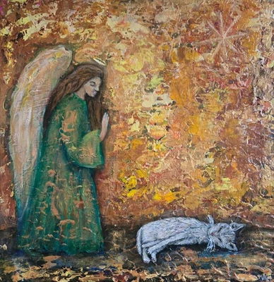 Guardian Angel Original Acrylic Painting  - Cat Loss Painting Textured Artwork - Image 1 of 4