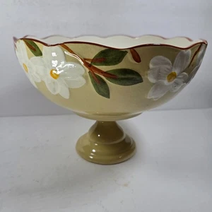 Stangl White Dogwood Pedestal Fruit Bowl Compote Hand Painted USA 11in Vintage - Picture 1 of 11