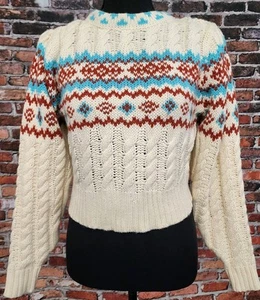 Maglione donna Fair Isle medio avorio maglia cavo sci lodge pescatore nordico M - Foto 1 di 15