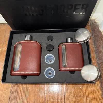 Ragproper Modern Glass Hip Flask Set w/ Cork & Silicone - Leather Aluminum Shot - Image 1 of 4