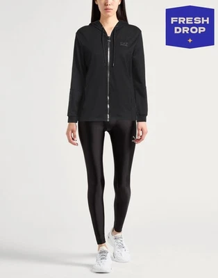 PVP €120 EMPORIO ARMANI EA7 Sudadera con Capucha Cremallera Completa Talla S Negro Logo Cordón Foto 1 de 4