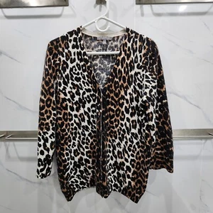 Neiman Marcus Women Cashmere Collection 100% Cashmere Leopard Print Size Large - Picture 1 of 6